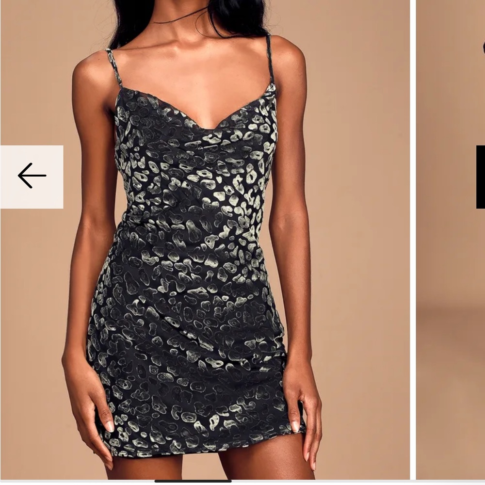 Sage Green Leopard Print Velvet Cowl Neck Mini Dress